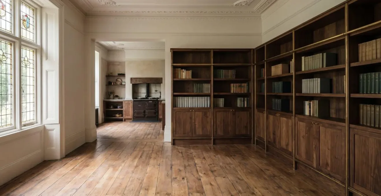 Luxurious period home interior showcasing intricate woodwork, ornate ceiling details, and bespoke fixtures exemplifying artisan craftsmanship and high-value permanent installations