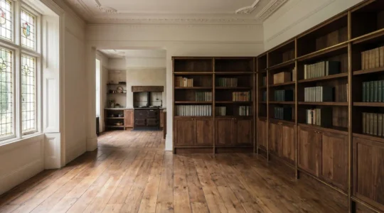 Luxurious period home interior showcasing intricate woodwork, ornate ceiling details, and bespoke fixtures exemplifying artisan craftsmanship and high-value permanent installations
