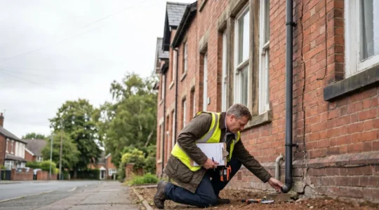 Homebuyer inspecting property structural issues before purchase decision