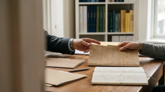 Professional consultation scene showing hands reviewing insurance documents with focus on fair resolution process