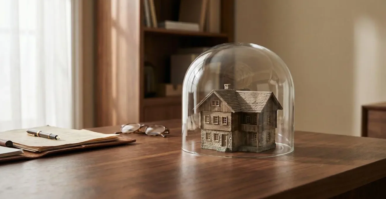 Symbolic representation of mortgage lender protection through mandatory buildings insurance requirements before property exchange