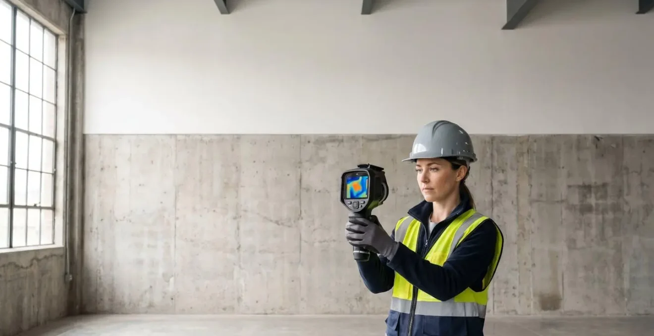 Professional structural engineer conducting detailed forensic leak inspection with precision measurement tools in modern residential property