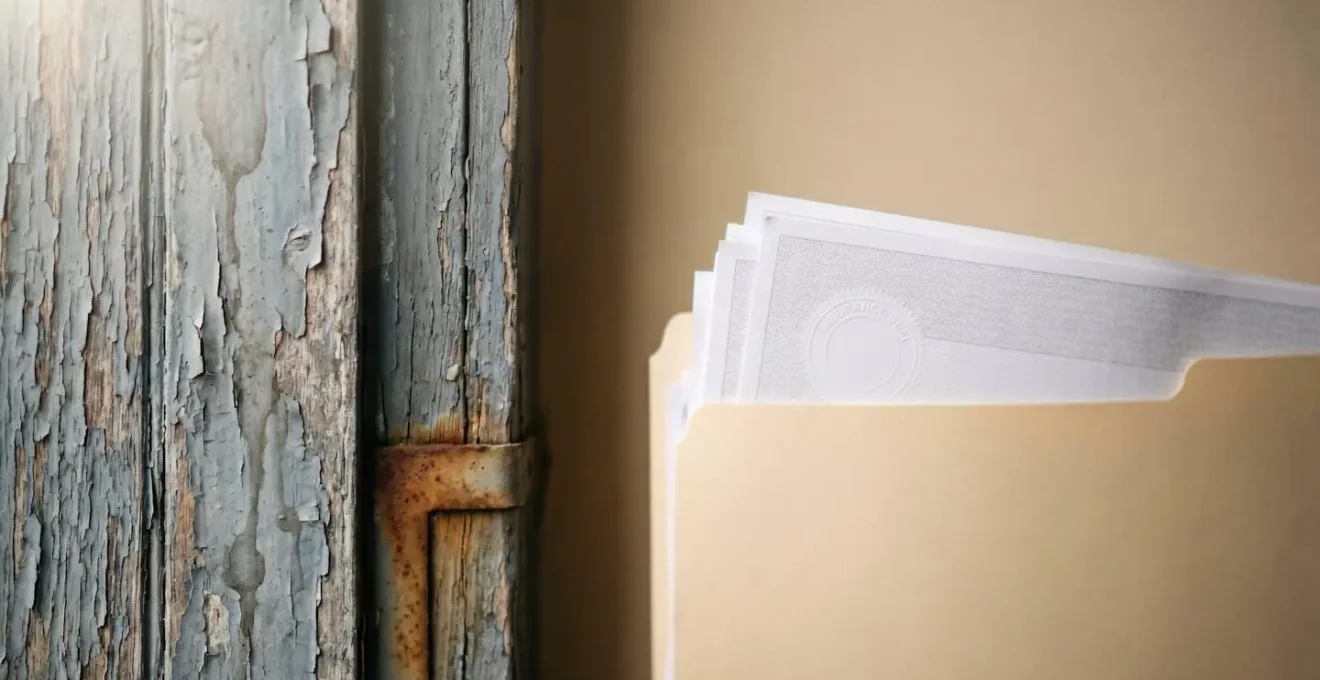 Close-up view showing property damage documentation and security protection concepts in insurance context